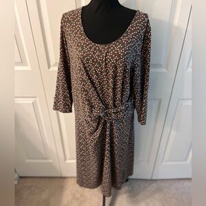 Lands' End Ruched Tie Front Dress in Brown and Black, Business, Casual, Vacation